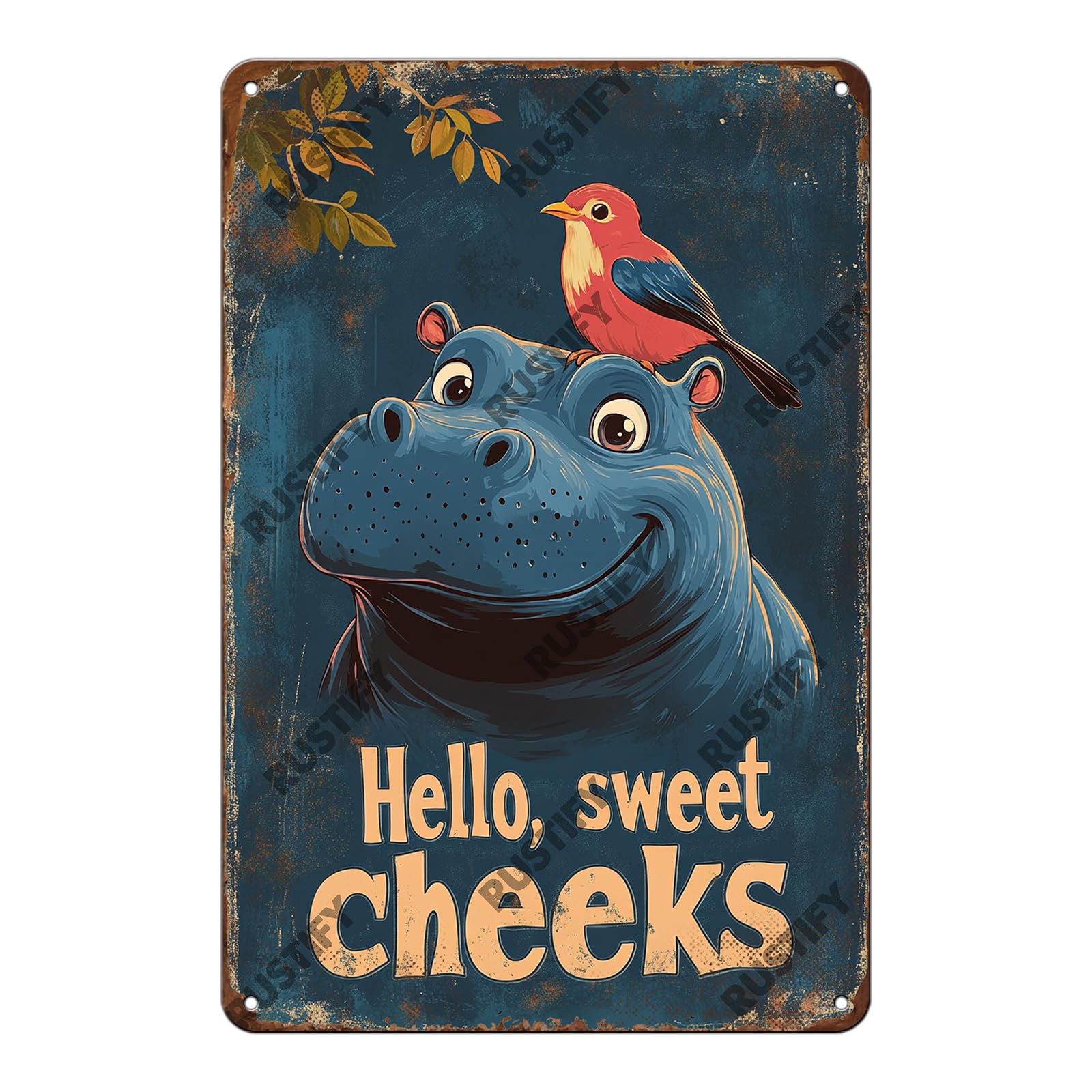 Anceky Hello Sweet Cheeks Animal Tin Sign Vintage Metal Sign Wall Decor for Home Yard Garden Bar Office 12×8 Inch
