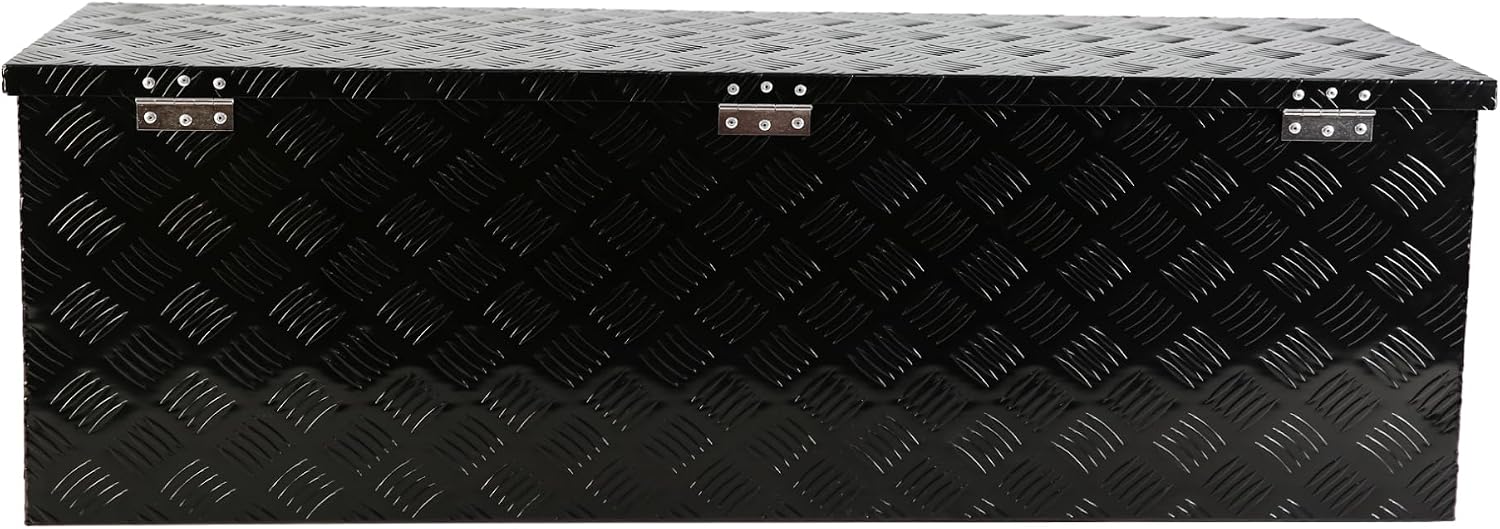 48 Inch Heavy Duty Aluminum Diamond Plate Tool Box Black Steel Underbody Truck Bed Tool Box with T-Handle Latch, Lock and Keys Waterproof RV Storage Organizer Trailer Pickup Toolbox