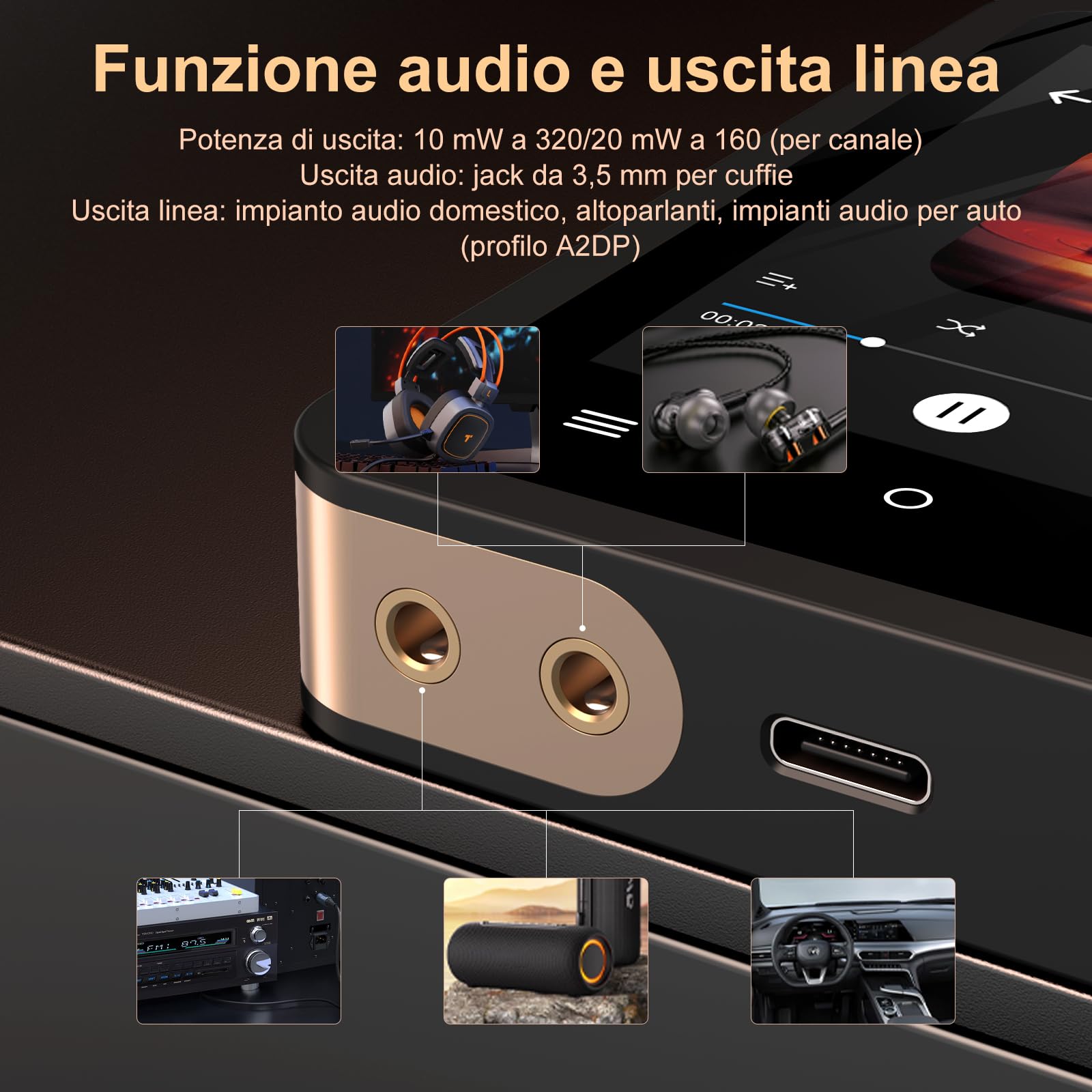 Lettore MP3 Fanvace HiFi con Bluetooth 5.3, lettore musicale digitale ad alta risoluzione DSD senza perdita di dati, lettore audio portatile da 64 GB con touchscreen da 2,8" e batteria da 2000 mAh