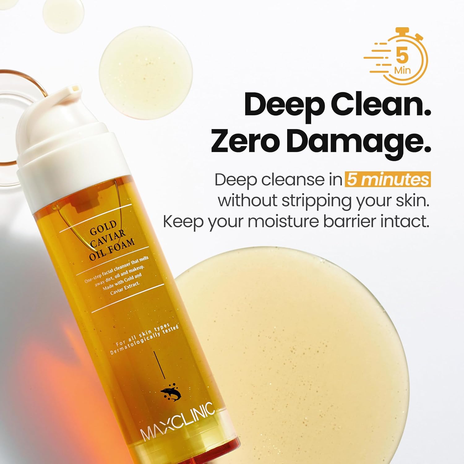 [K-Beauty] Gold Caviar Oil to Foam - All-in-One Korean Face Wash OilBased Foaming Facial Cleanser - Age-Defying, Moisturizing & Skin Firming Makeup Deep Cleansing Oil for Sagging Skin (3.88 fl oz) - Image 5