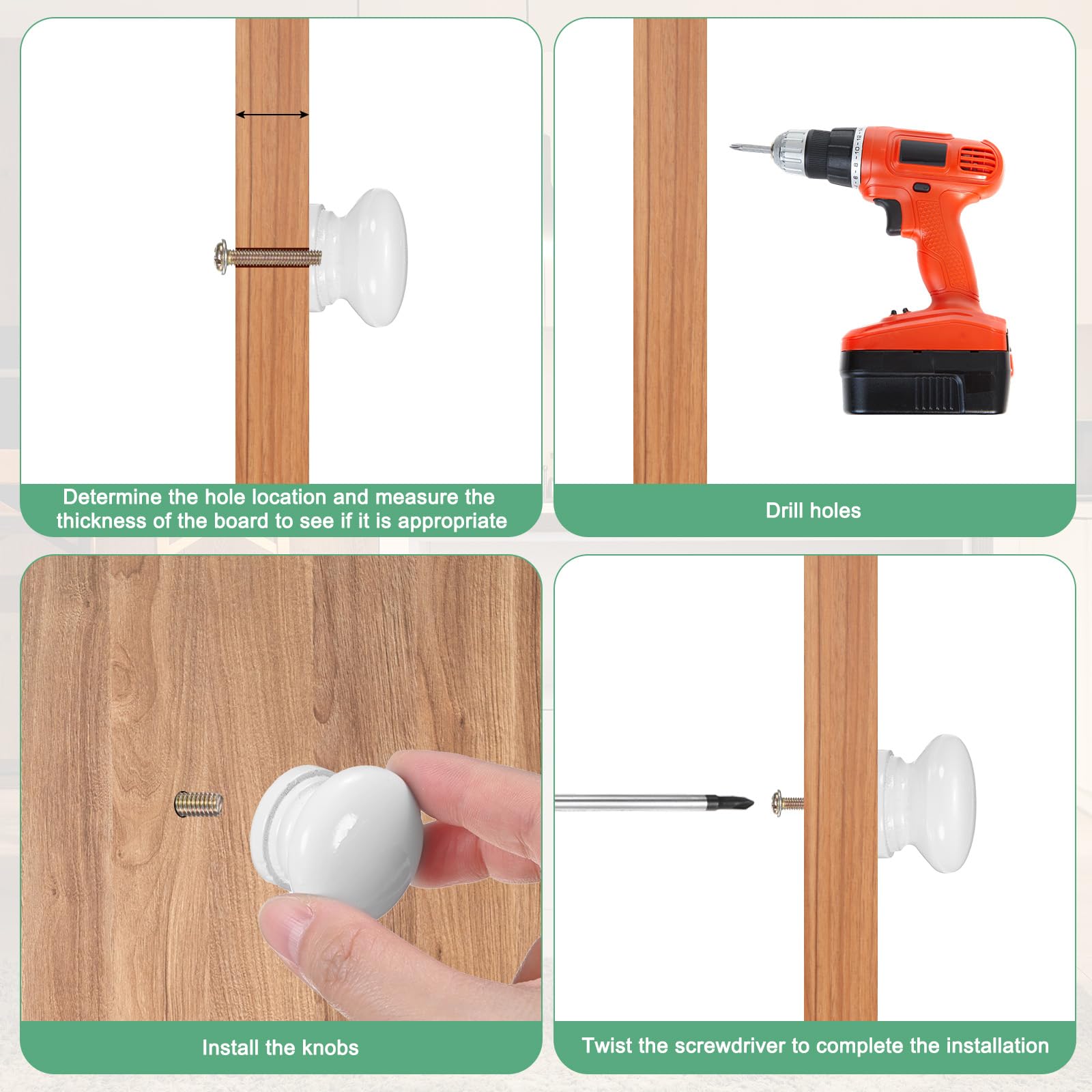 M METERXITY 6-Pack Kicthen Cabinet Knobs, 1-3/8 in(35mm) Solid Wood Round Drawer Pull Handle for Dresser/Office/Cupboard - Image 4