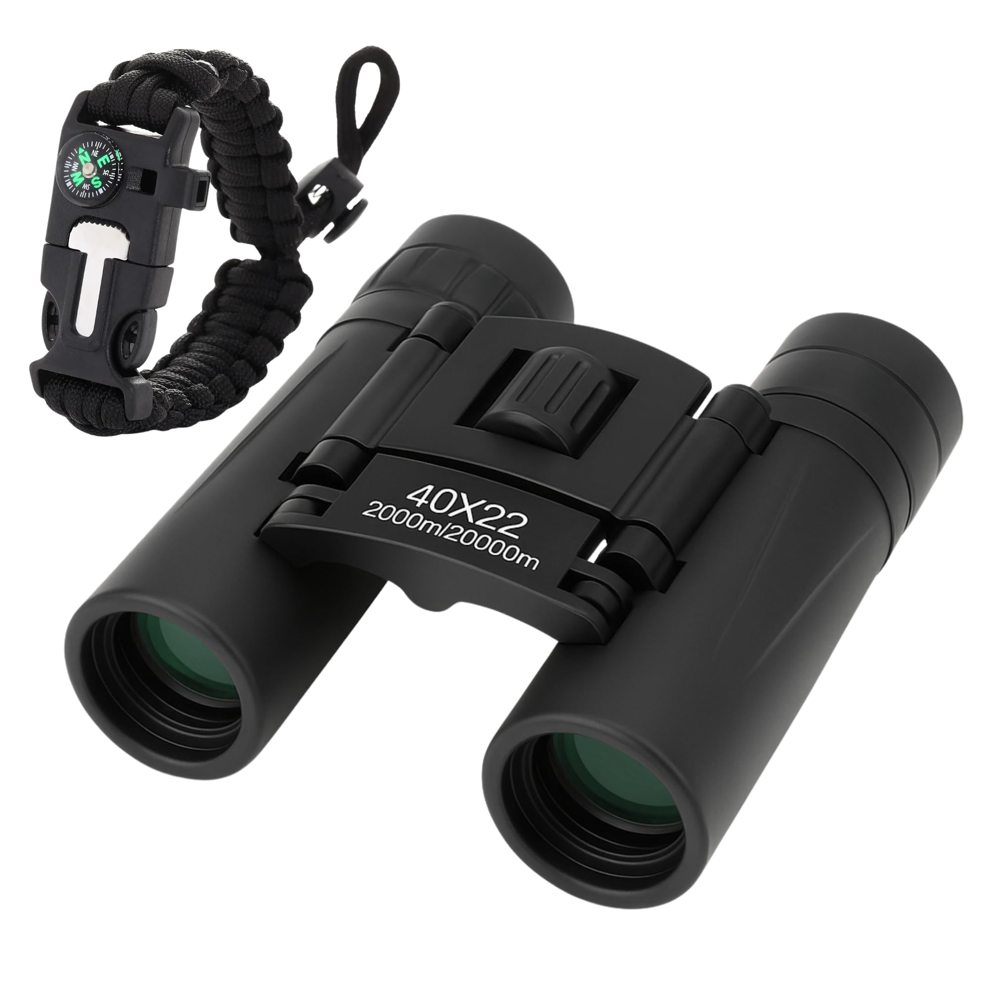 Binoculars with Compass 7 in 1 Survival Paracord Bracelet, Fire Starter, Compass, Whistle, Outdoor Ultimate Tactical Gift for Kids, Men, Scouts Gift