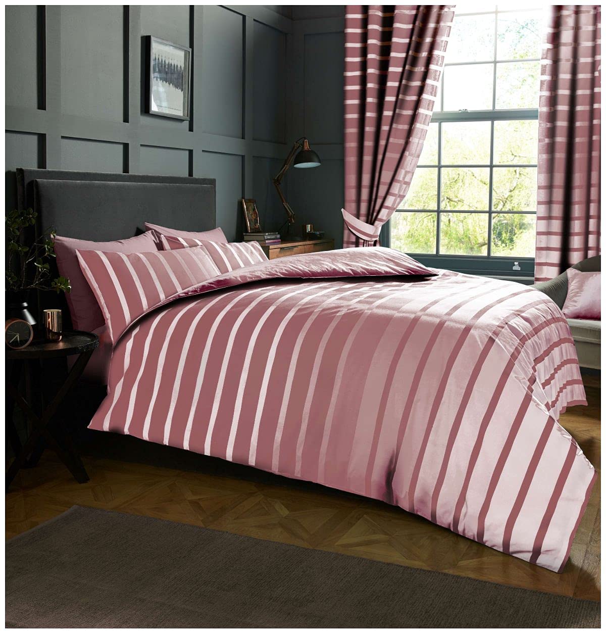 GC GAVENO CAVAILIA Stripe Duvet Cover Super King, Polycotton Bedding Sets, Soft & Cosy Reversible Bed Set, Blush Pink