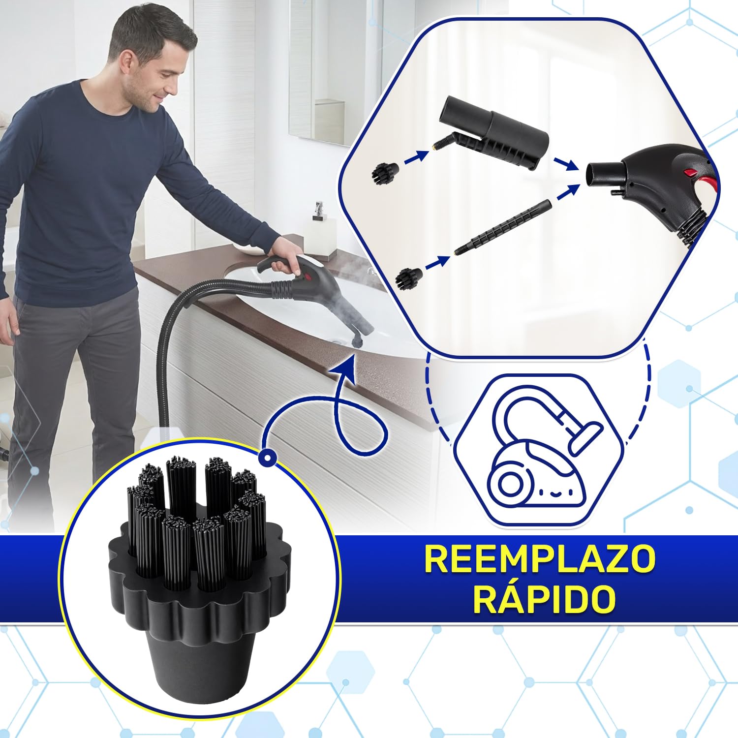 Cepillo Limpiador Redondo 3 Piezas para Polti Vaporetto