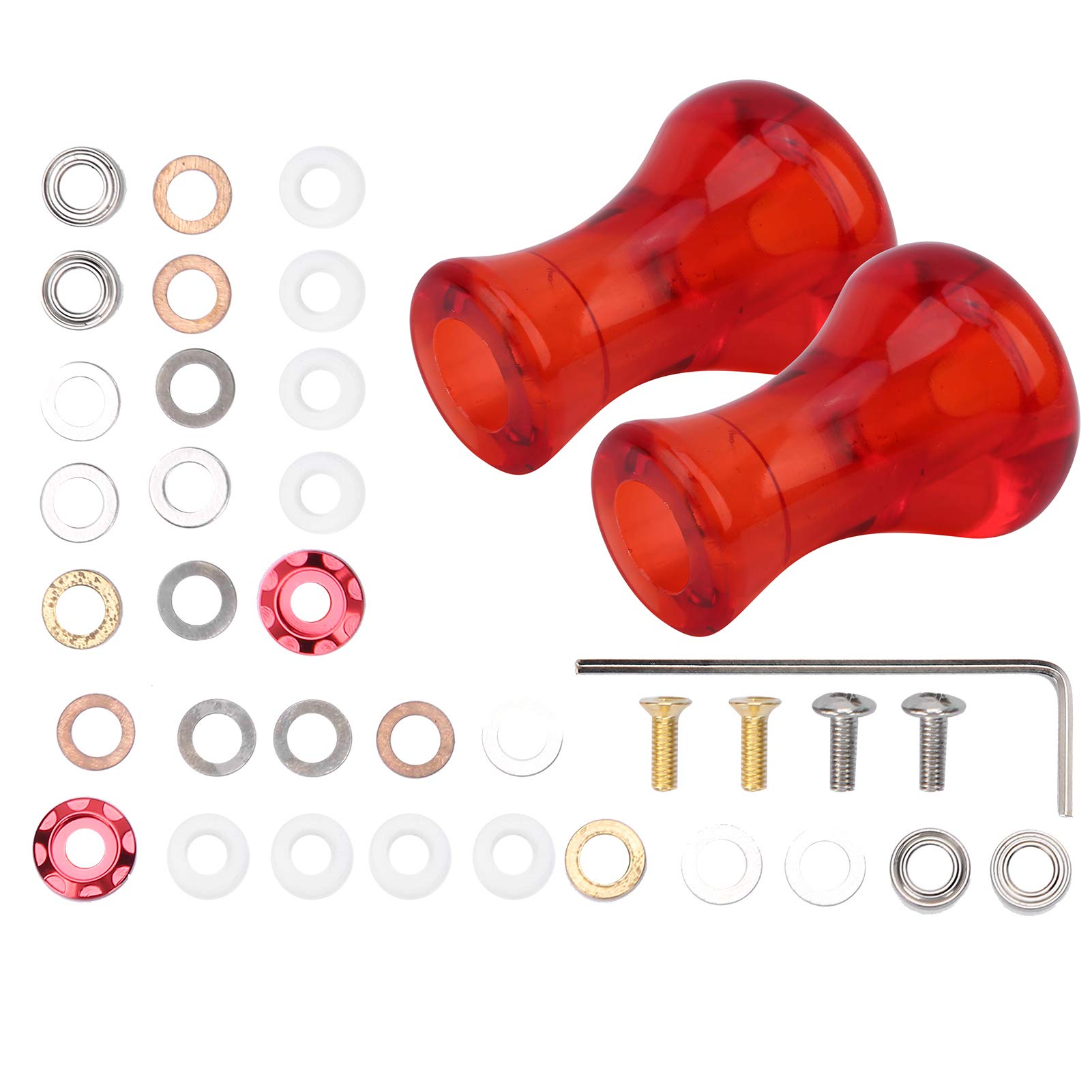 Bouton de poignée de Moulinet de pêche, Paquet de 2 Boutons de Remplacement en Plastique Rouge avec Outils pour moulinets à Profil Bas et rotatifs, Accessoires de Mise à ni