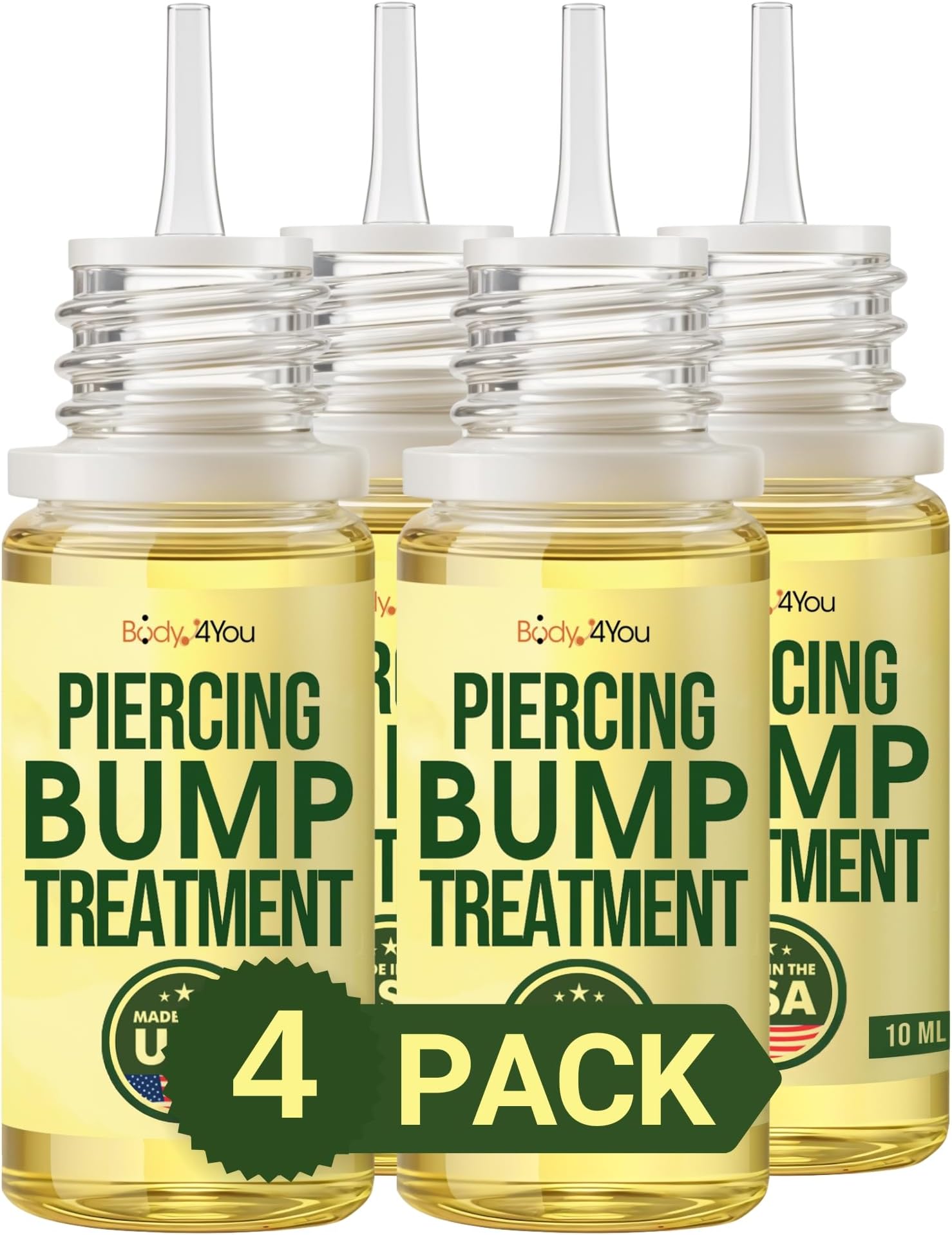 BodyJ4You Keloid Bump Removal Oil - Piercing Aftercare Shrinking Drops - Nose Ear Septum Belly Cartilage Scar Treatment Piercing Bump Solution - Tea Tree Jojoba Essential Oils Keloid Care (Pack of 4)