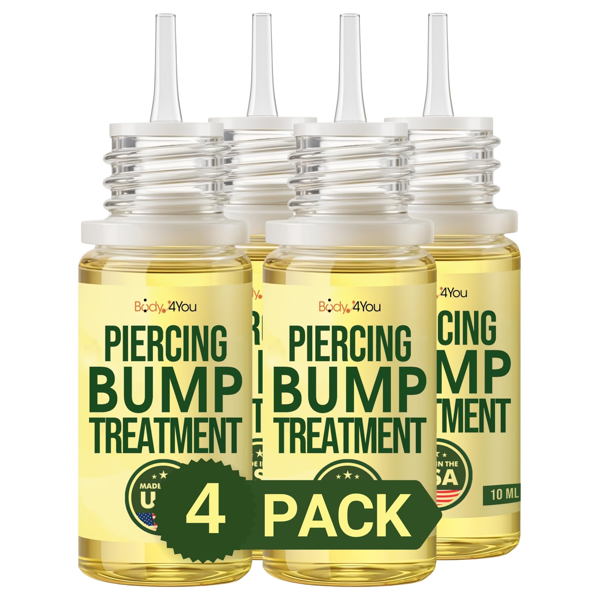 BodyJ4You Piercing Keloid Bump Removal - Natural Oil Piercing Bump Treatment - Nose Septum Belly Ear Cleaner Soothing Skin Recovery Solution - Safe Care New Piercing Reduce Scars - 4 x 0.33 Fl Oz