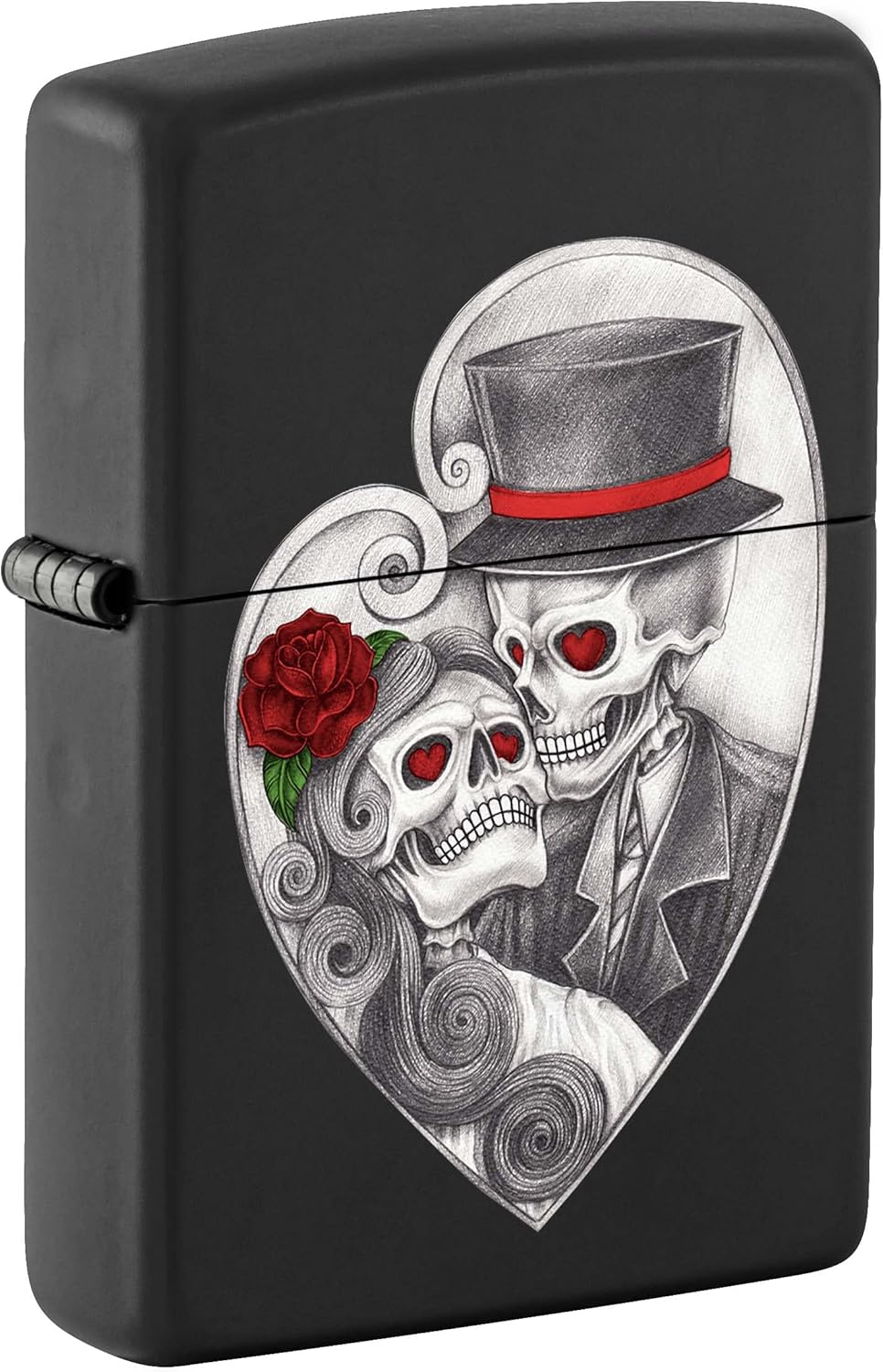 Zippo Lighter, Gothic Skull Couple Design - Black Matte 81119