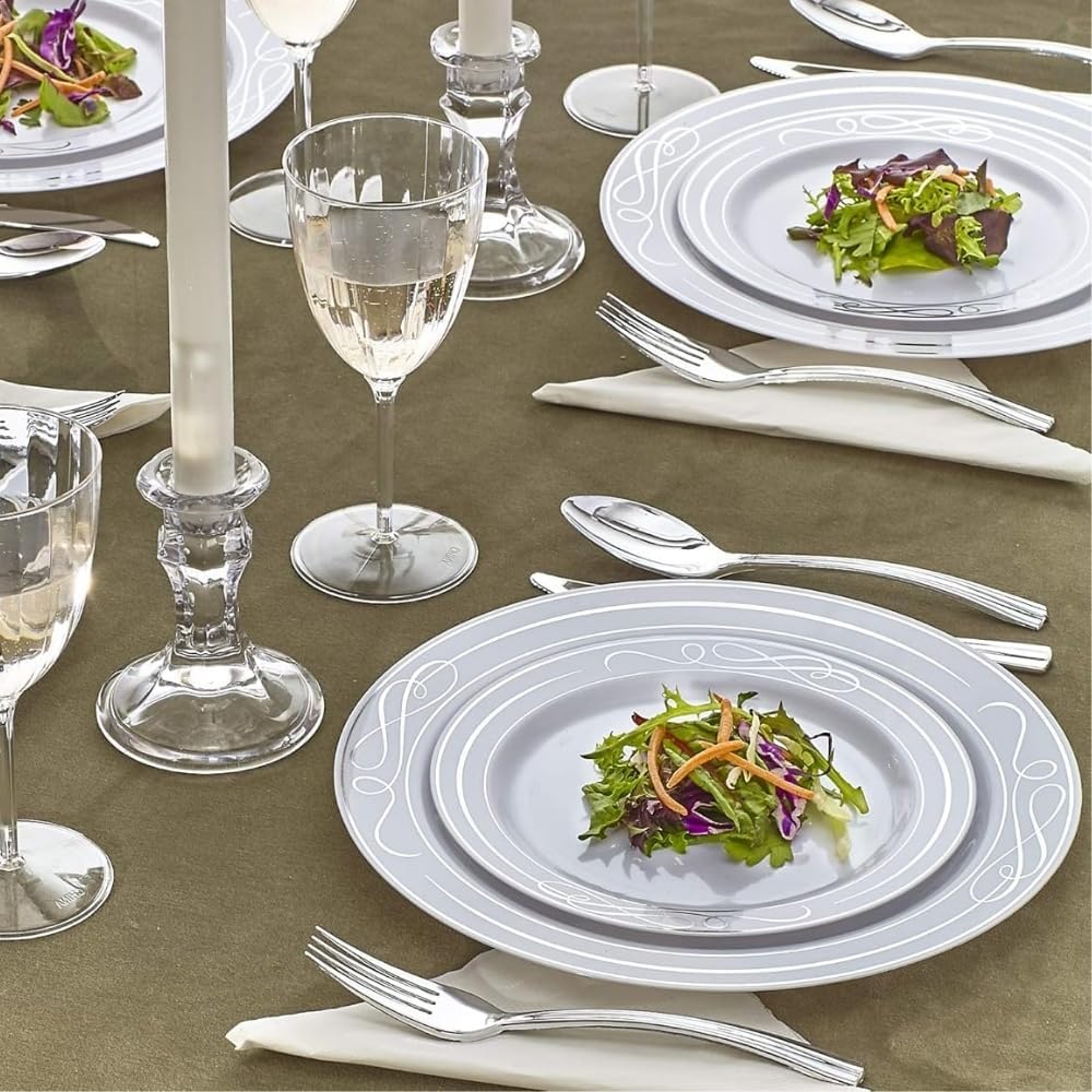 Bella Collection White with Silver Rim Round Plastic Dessert Plates Combo Set - 10.25", 7.5 (Pack of 40) - Perfect for Weddings, Dinner Parties, Holiday Celebrations & More - Image 3