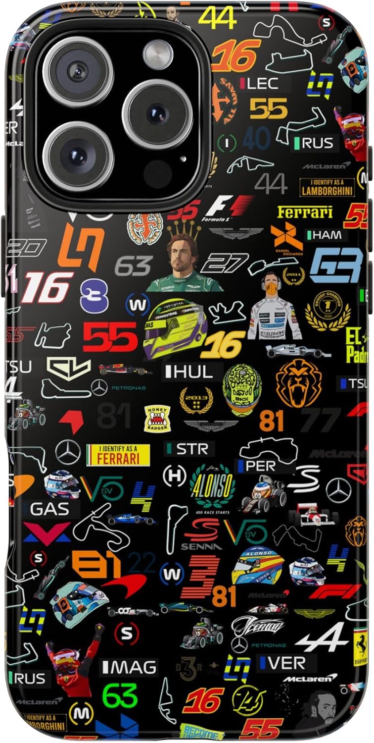 Formula Racing Collage Tough Phone Case 4 Formula Racing Fans Compatible with iPhone 16, 15, 14, 13, 12, 11, X