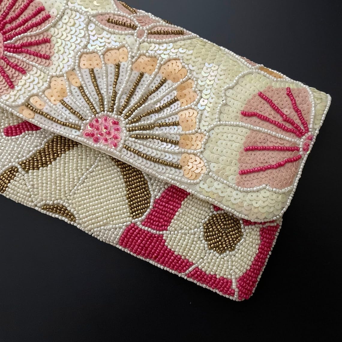 Enliven Beaded Clutch Bag for Women, Unique Pink Floral Purse, Artistic Evening Handbag for Weddings, Parties, and Gifts, Compact, Stylish Durable - Image 2