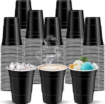 120 Pcs Black Plastic Cups Halloween plastic Disposable cups 12 oz black Party Cups for drinking Tastings served Snacks Barbecues Picnics