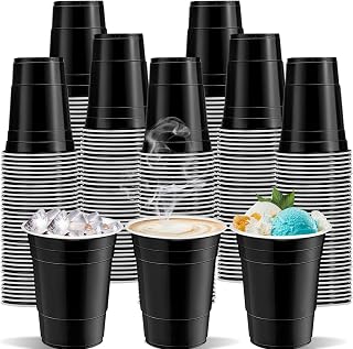 120 pcs 16 oz black plastic cups Halloween plastic Disposable Cups black Party Cups for drinking Tastings served Snacks Barbecues Picnics