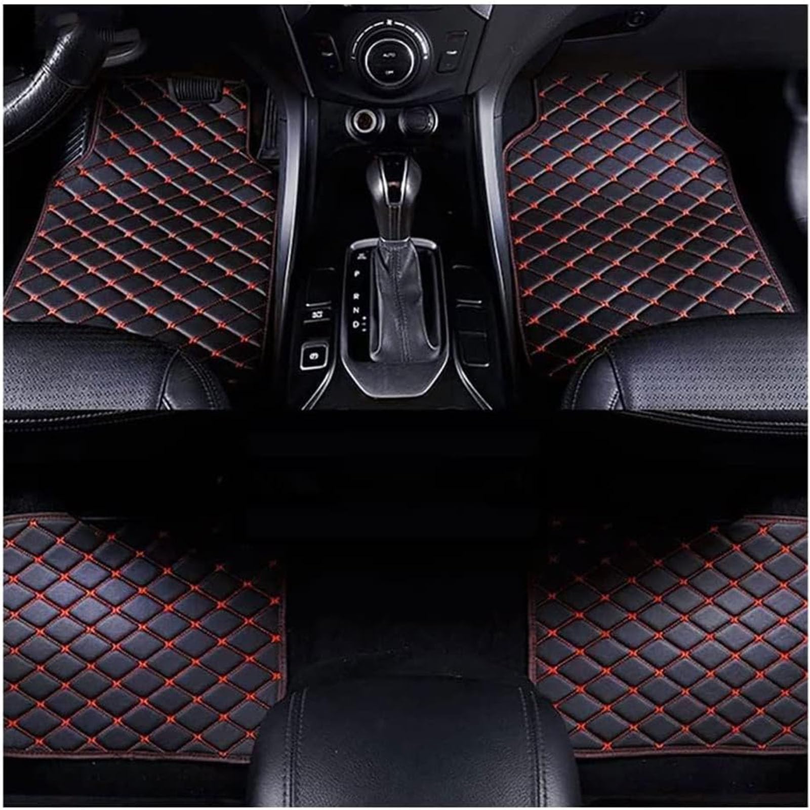 Fnuqkref C/Black-Red 4 Ps Leather Ar Floor Mats For Toyota Yaris Ross/Hybrid 2020-2025, Ustom All Weather Front Rear Row Arpet Foot Pads Liners Full Set Waterproof Protetion Aessories,