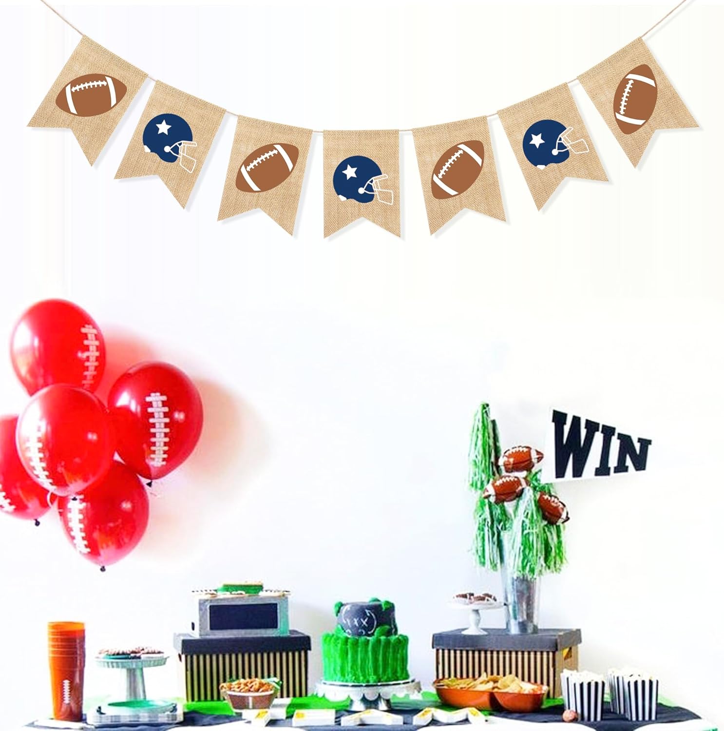 Uniwish Burlap Helmet Football Banner for Football Party Decorations, Football Bunting Home Wall Decor Football Game Day Sports Theme Party Supplies - Image 5