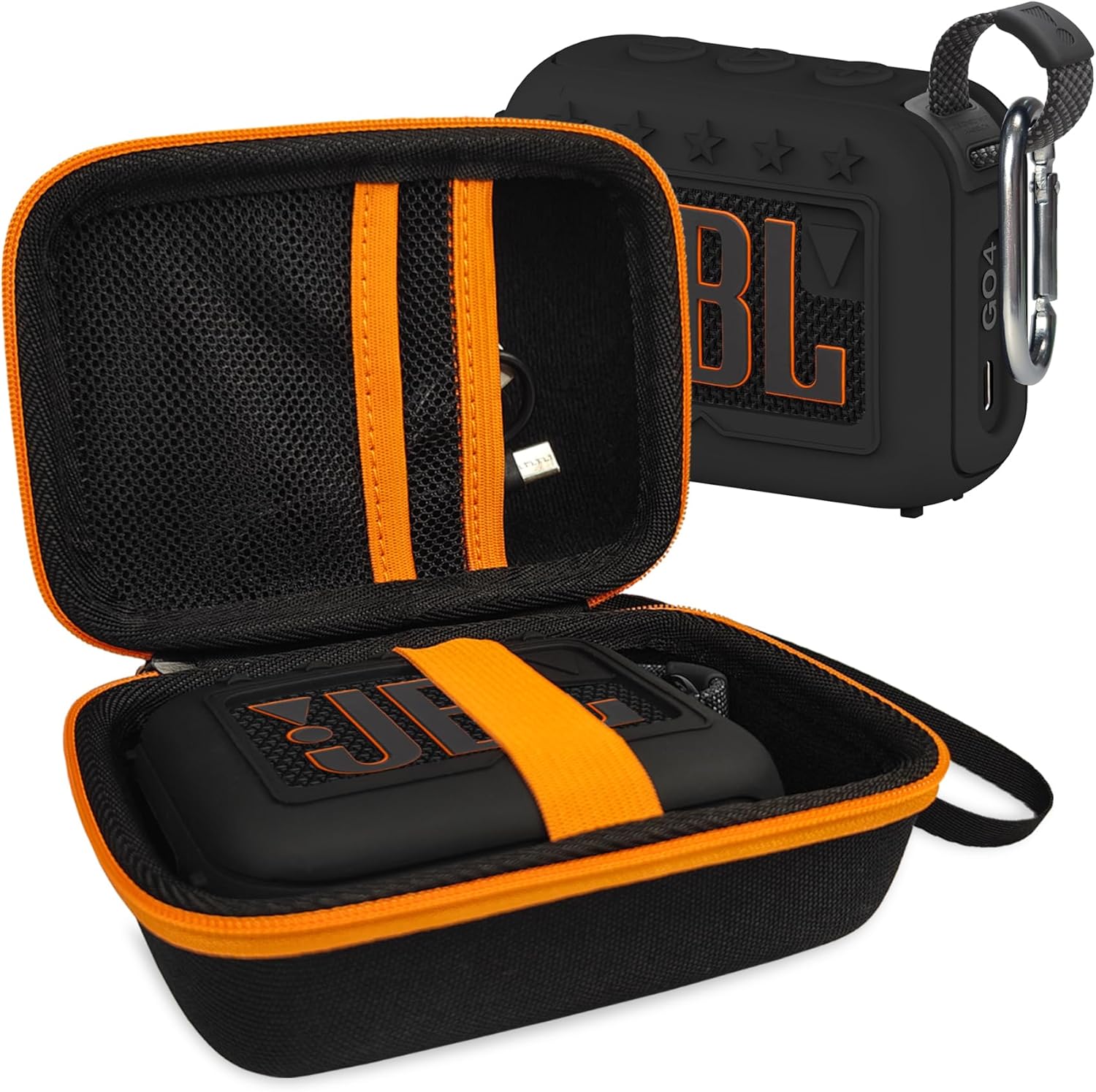 Silicone Cover and Hard Carrying Case for JBL Go 4 Portable Bluetooth Speaker, Protective Holder Carrier for JBL Go 4 Speaker Accessories (Black)
