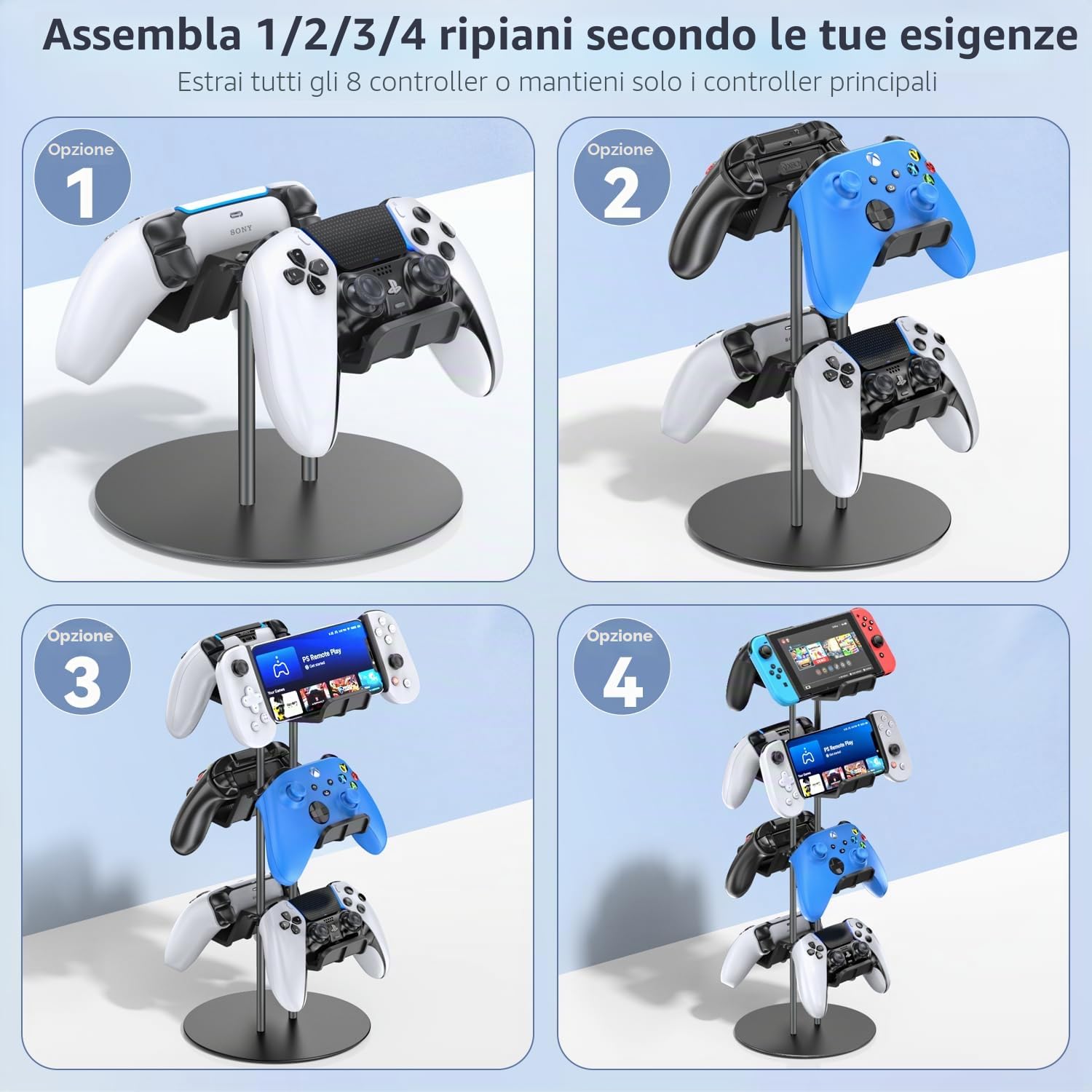 Kytok Supporto per Controller, Supporto Cuffie Gaming a 4 Livelli, Universale Staffe Controller PS5/PS4/Xbox/Nintendo Switch, Support Cuffie da Scrivania per 8 Controllore