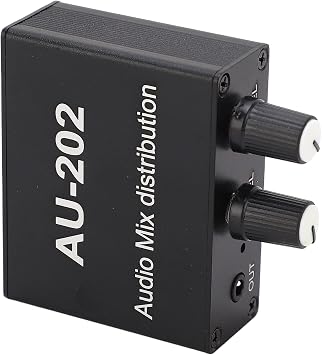 Audio Distribution Mixer, Mini Audio Distribution Mixer with Power Adapter, 100240V 2 in 2 Out Stereo Magnifier Audio Accessories, Mixers (US Plug 100240V)