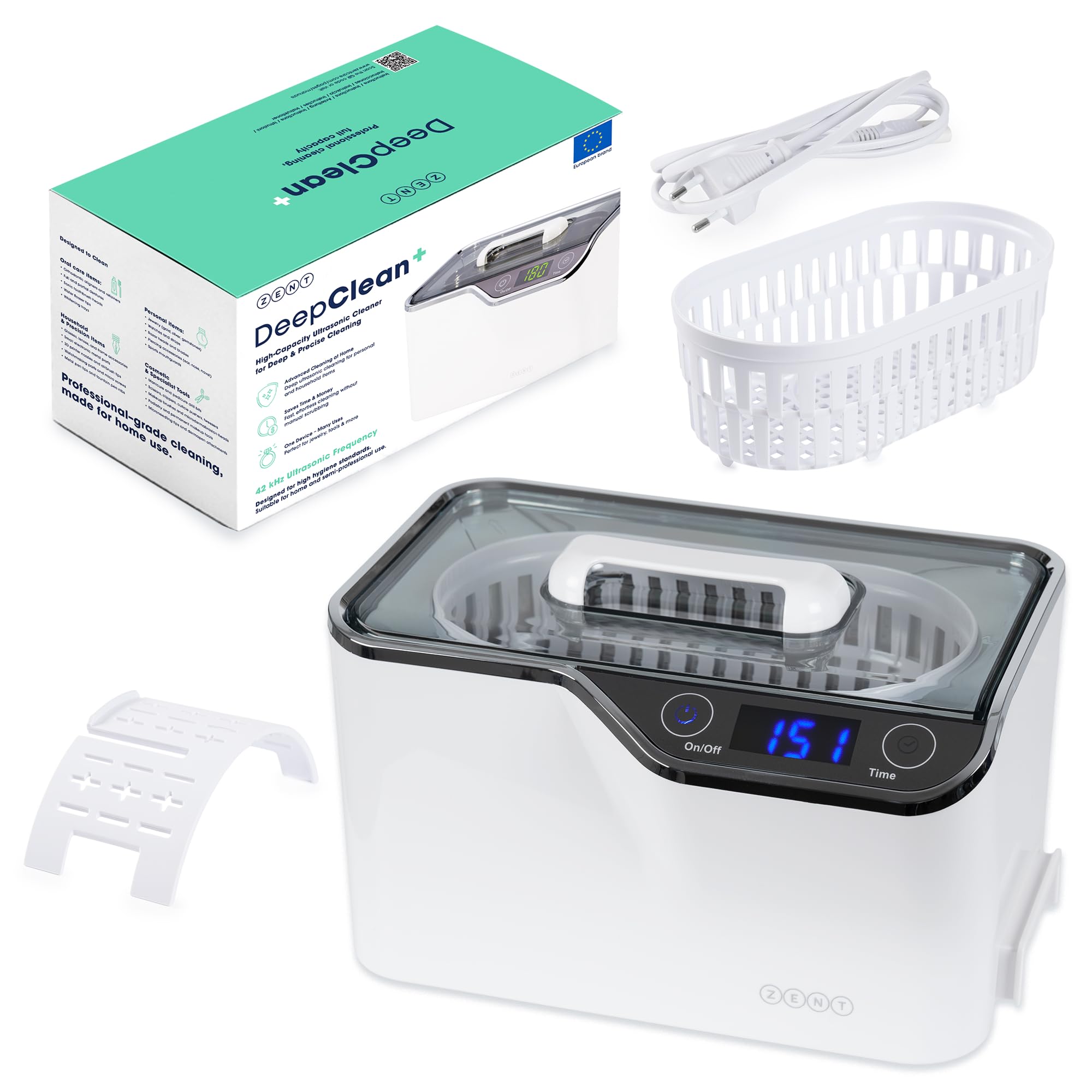 ZENT Pulitore ultrasuoni 42kHz 600ml, Ultrasuoni per pulisci occhiali, Pulizia apparecchio ortodontico, protesi dentarie, gioielli, orologi, invisalign - 5 programmi temporali, Pannello touch LED