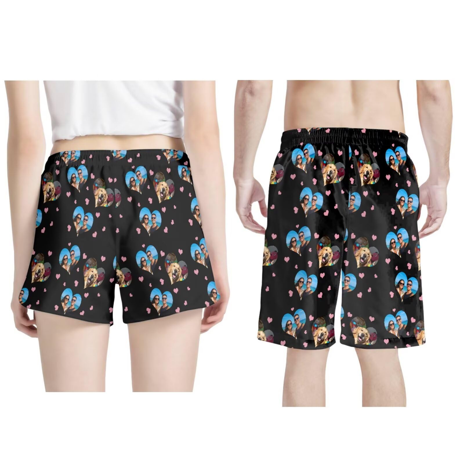Zhangruoheng Custom Heart Couple Photo Shorts Customized Gifts Summer Surf Swim Shorts with Pockets for Running, Beach Party, Funny Birthday Gift Black