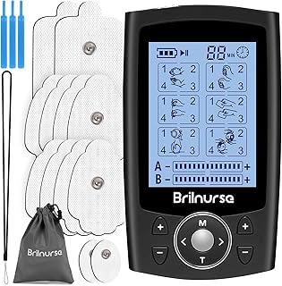 Brilnurse TENS Unit 24 Modes 30 Level Intensity, Dual Channel Electric TENS Unit Muscle Stimulator with 12 Electrode Pads, Rechargeable Muscle Massager TENS Machine Pulse Massager for Pain Relief