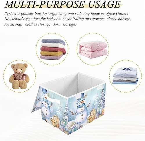 Miniatura 7 de Joko Ivery Regalos de Navidad de muñeco de nieve azul, bolsas de almacenamiento plegables para ropa, contenedores de almacenamiento de tela con asa