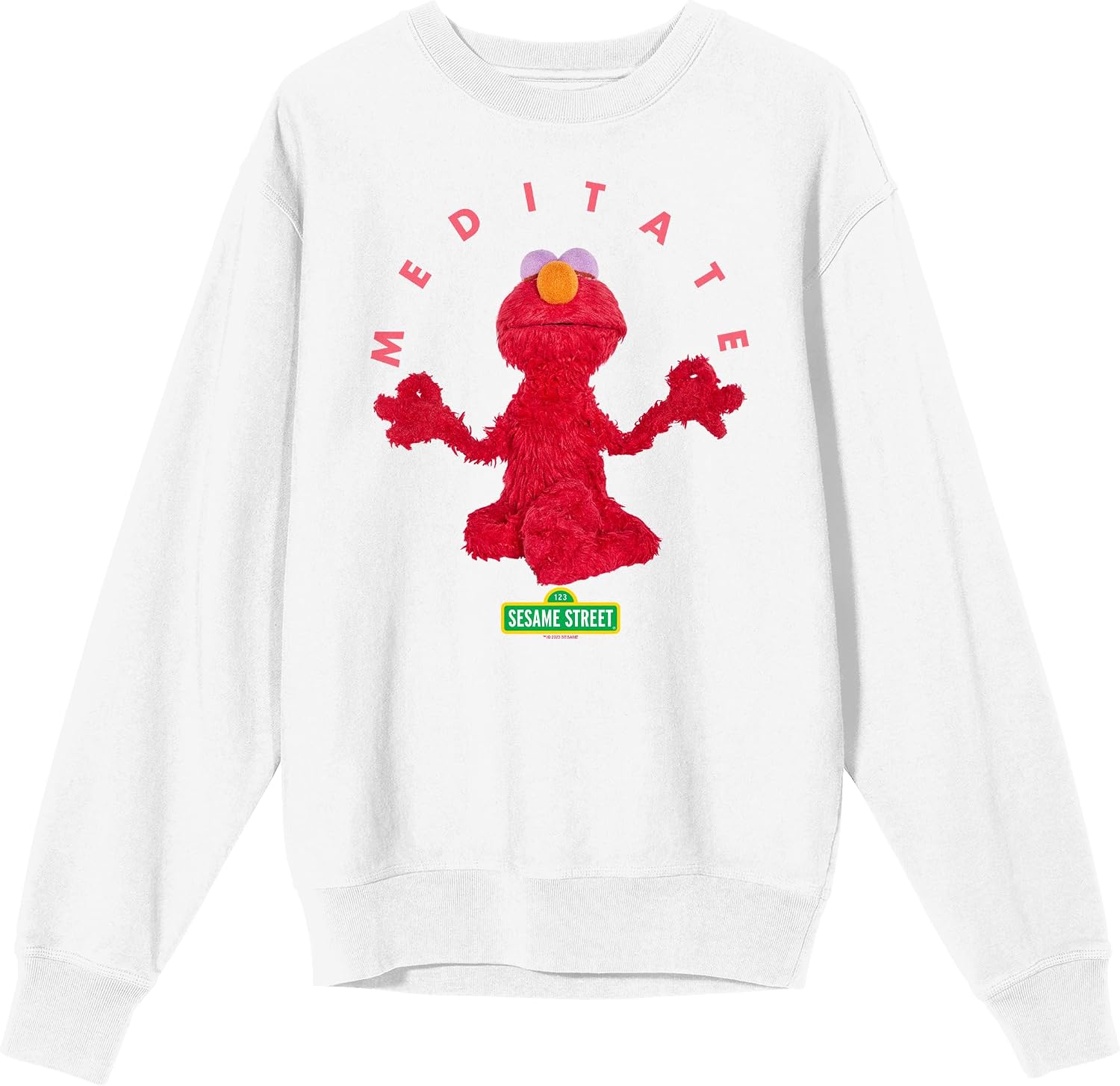 Sesame Street Meditating Elmo Crew Neck Long Sleeve White Unisex Adult Sweatshirt