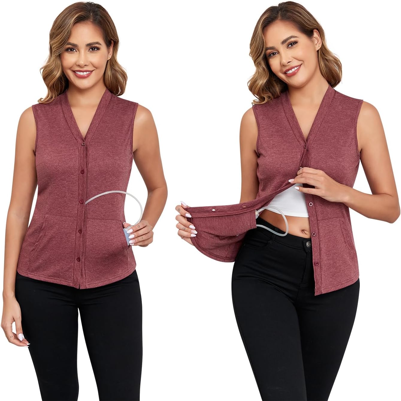 Women's Mastectomy Shirts with Drain Pockets Button Front Tank Tops Breast Cancer Shirt Post Mastectomy Must Haves