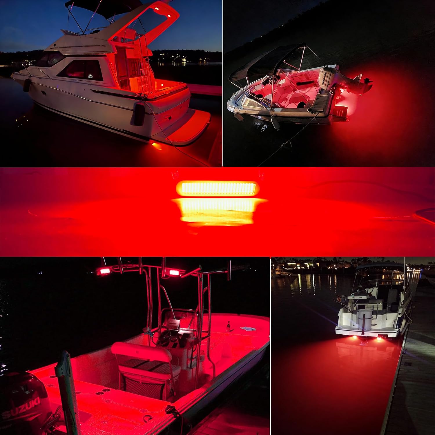 2Pcs Ultra-Bright Red Underwater LED Lights for Boats-120 LEDs,6000LM,IP68 Waterproof,316 Stainless Steel Marine Light for Transom,Deck,Dock,Pontoon Stern Navigation Interior Lighting