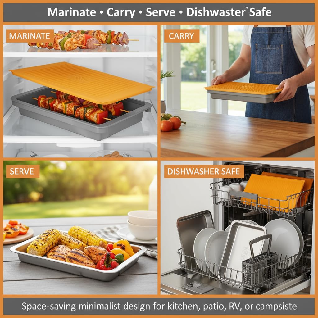 Yukon Glory Grill Prep Tray Set, Edelstahl Servierplatte Marinade Wanne | Marinierbehälter mit Deckel, Grillschale und Grillschale für den Außengrill, 45,7 x 29 cm, spülmaschinenfest