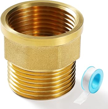 G1 Female to G1 Male Brass Octagonal Bushing Pipe Fitting Adapter, Brass Pipe Fitting Reducer Adapter, with Plumbers Tape, for Pipe Connection