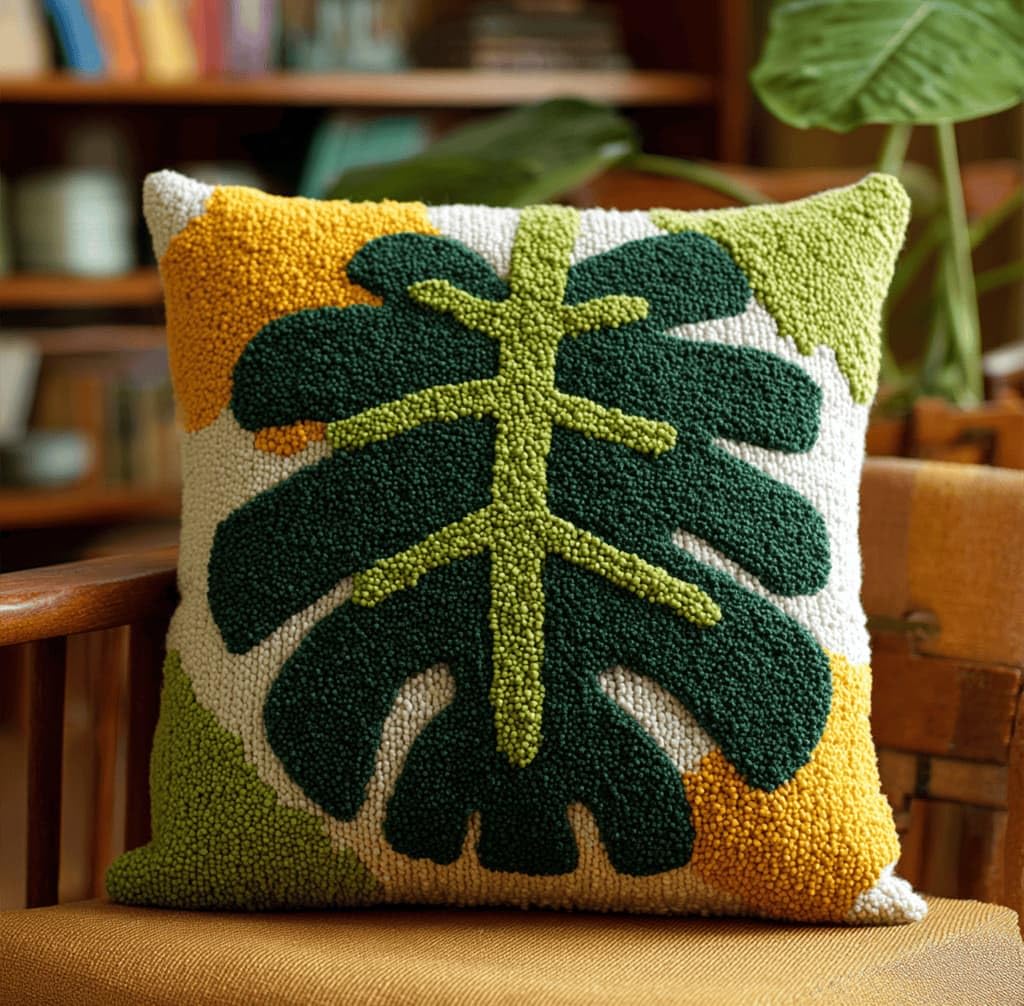 Kitquiver Latch Hook Kits for Adults Leaf Rug Cover Pillowcase Beginner DIY Needlework Embroidery Kits Handmade Set Craft Sofa Home Decor 43X43Cm
