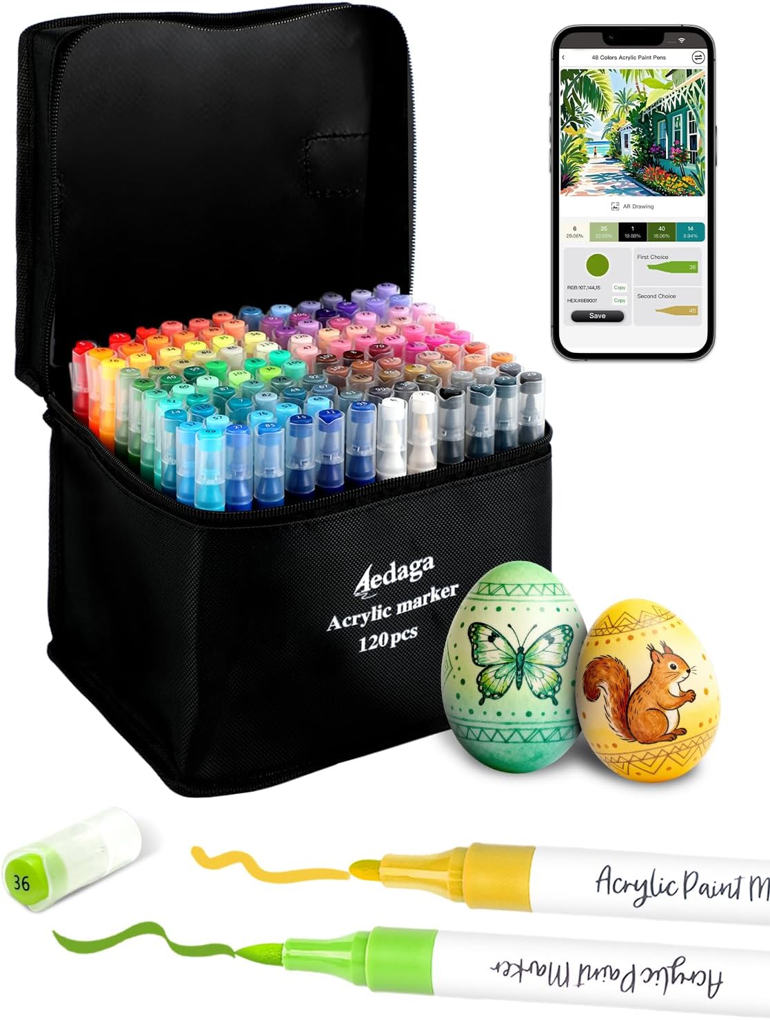 120 Colors Acrylic Paint Markers with Free App, Dual Brush & Fine Tip Acrylic Paint Set for Adults Coloring, Paint Pens for Eggs, Wood, Rock, Canvas, Fabric, Plastic, Stone, Glass, Ceramic,DIY Crafts