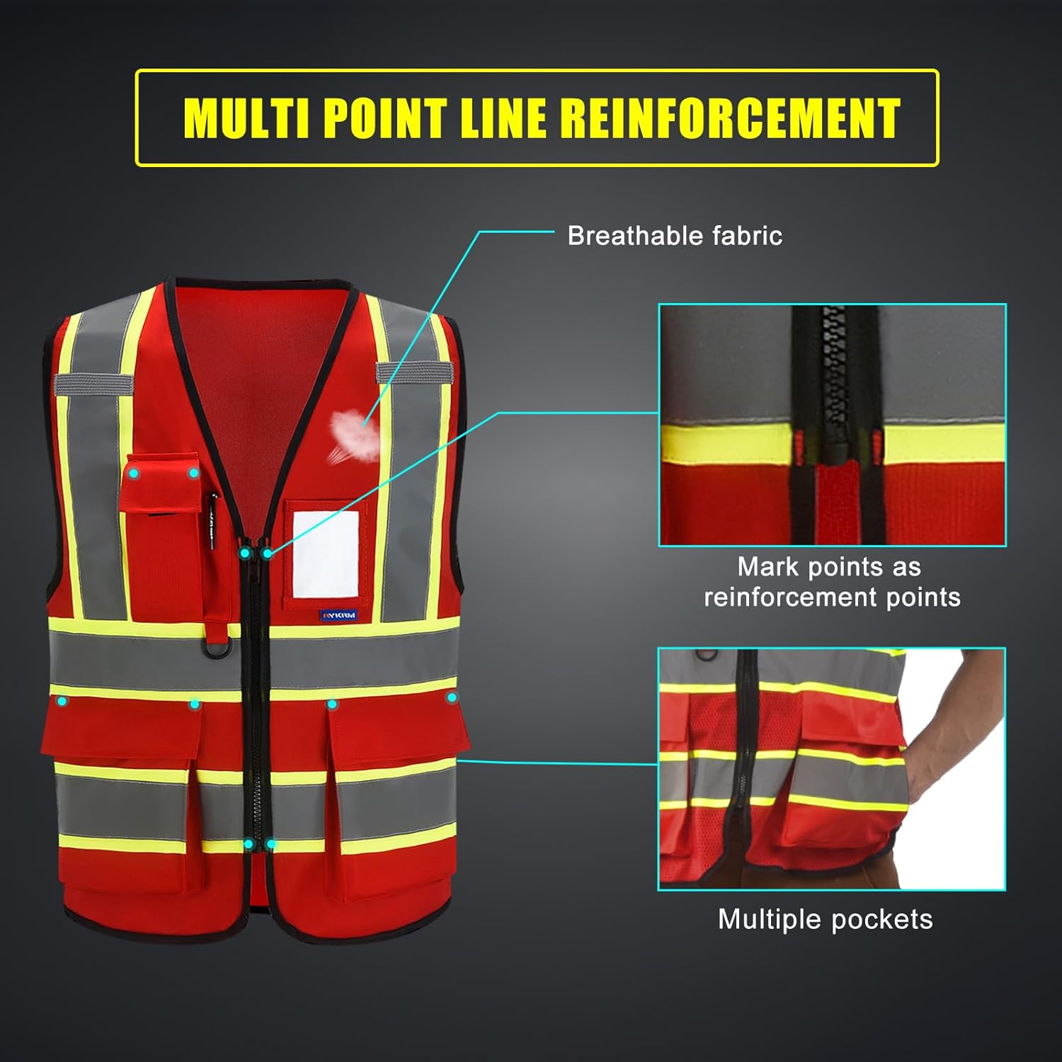 AYKRM 11 color High Vis Reflective Safety Vest for Women Men Pocket Zipper ANSI/ISEA Standard - Image 4
