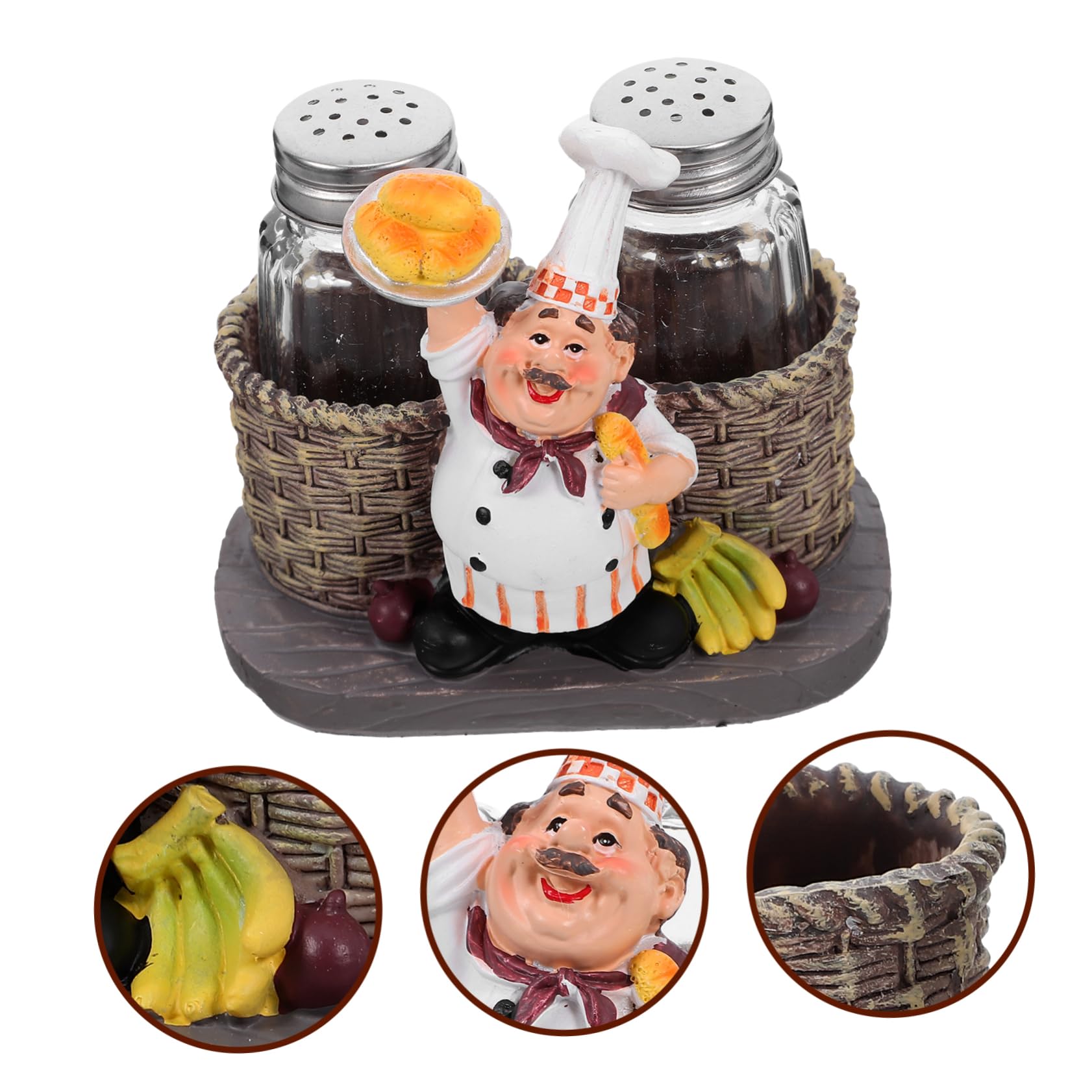 Salero y Pimentero Figura de Chef Estilo Europeo, Recipientes para Especias de Resina y Acero Inoxidable, Capacidad Suficiente para Restaurantes y Cafés