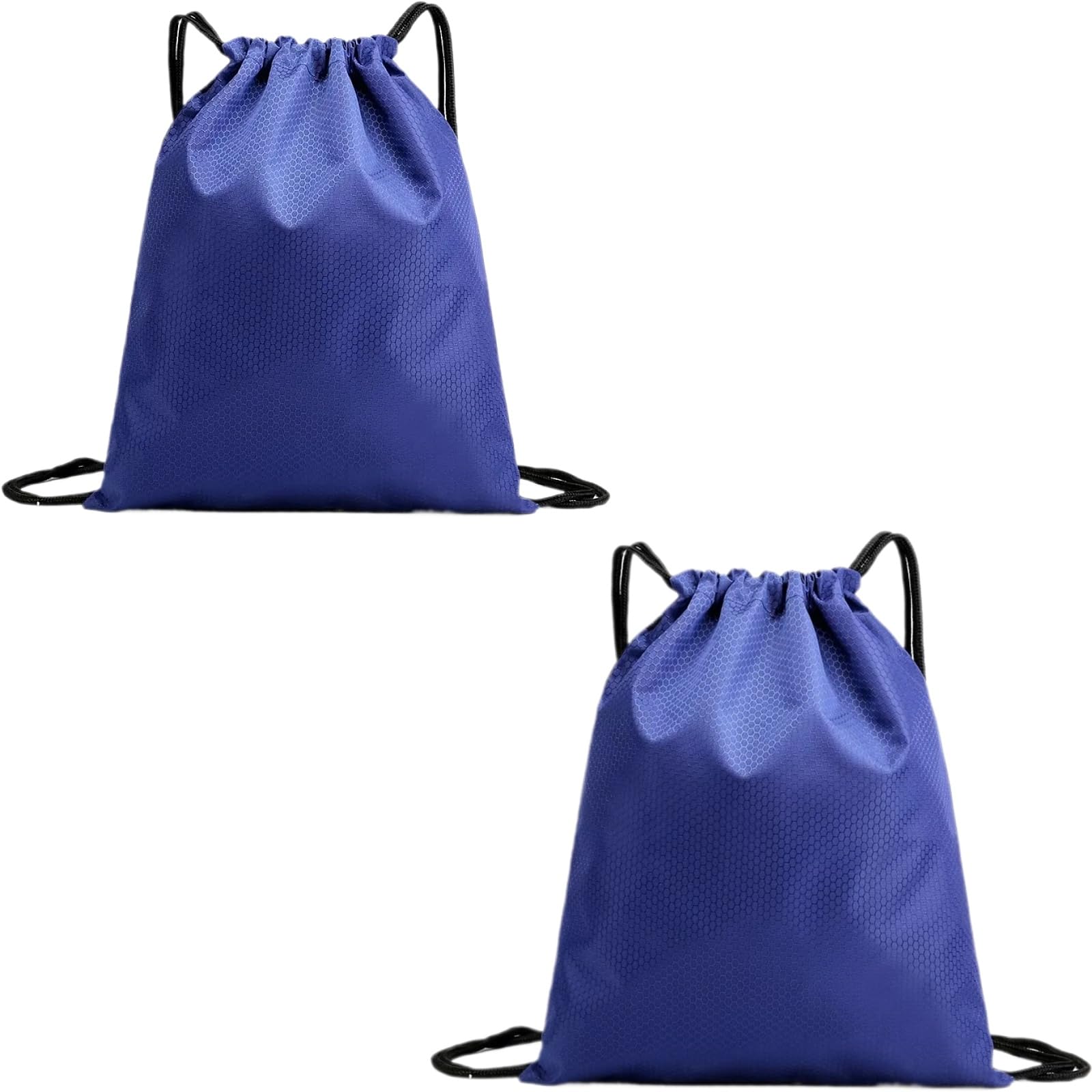 2-Pack Waterproof Drawstring Backpacks, Soccer-Texture Oxford Fabric, 16.9" × 13.8", Lightweight 0.19 lb Each, No Eyelets, Gym &amp; Marathon Gear Sacks(Blue)