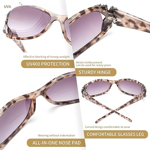 Miniatura 6 de JM Paquete de 2 lentes de sol de lectura bifocales para mujer, a la moda, para lectura al aire libre, protección UV400
