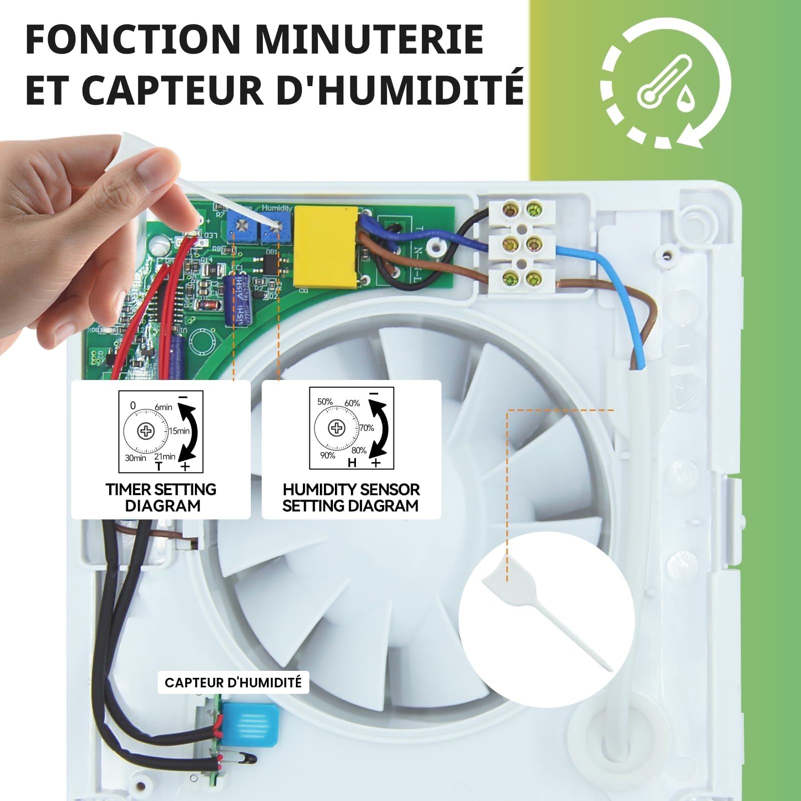 FanGoFast 100mm Ventilateur de Salle de Bain, Extracteur d'Air avec Minuterie Réglable et Humidistat, Design Silencieux avec Clapet Anti Retour pour Montage Mural Plafond Fenêtres