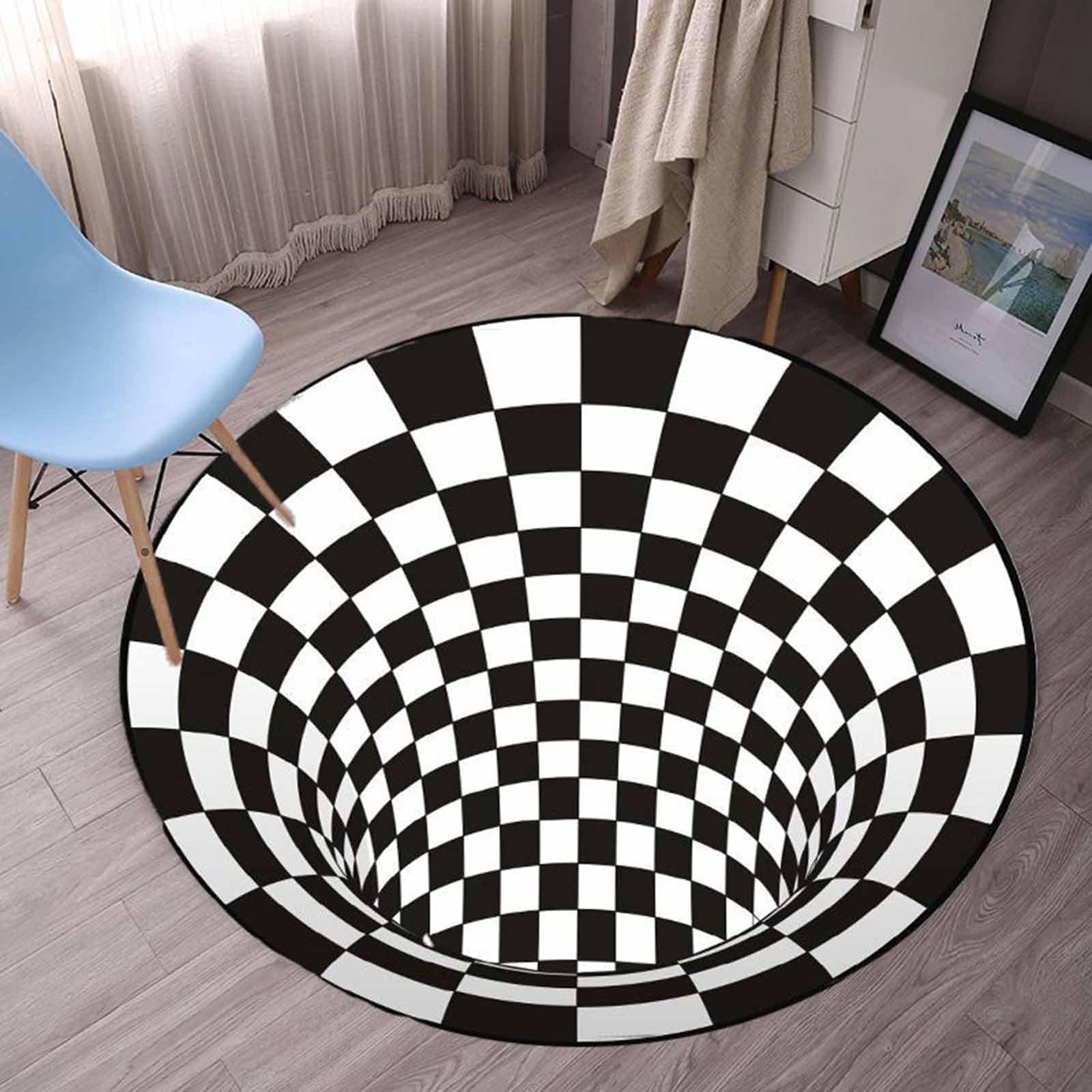 Tapis 3D Modernes circulaires Blanc Noir 60cm 80cm 100cm 120cm 140cm 160cm 180cm 200cm Tapis Moelleux pour Salon Chevet Chambre à Coucher