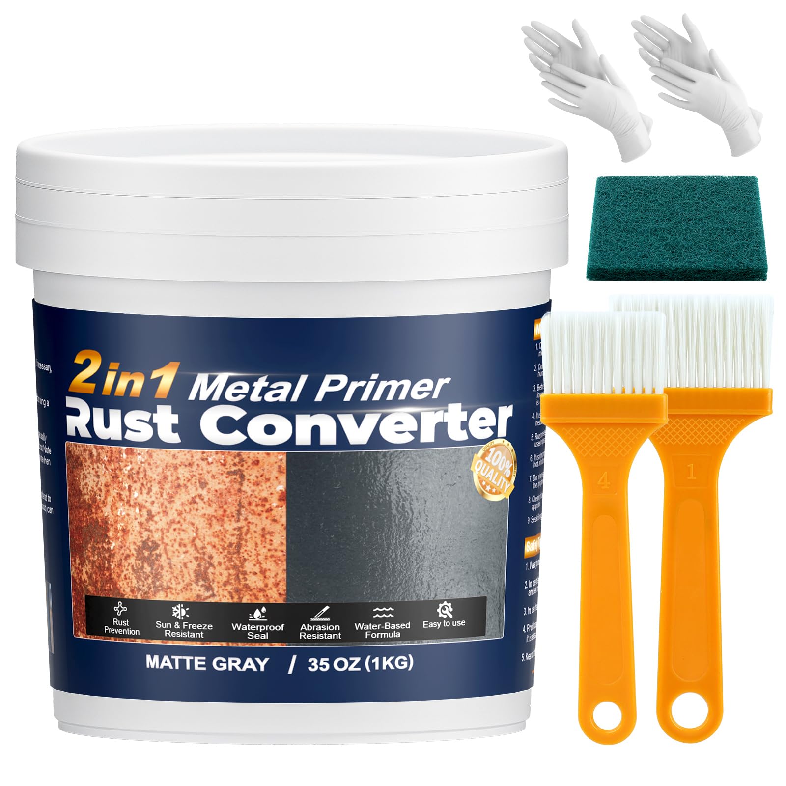 SZ-KARIDGE 2 in 1 Convertitore di ruggine e primer metallico, 1 kg di vernice antiruggine per metallo, rimozione della ruggine e sigillante, rivestimento antiruggine durevole, resistente al calore