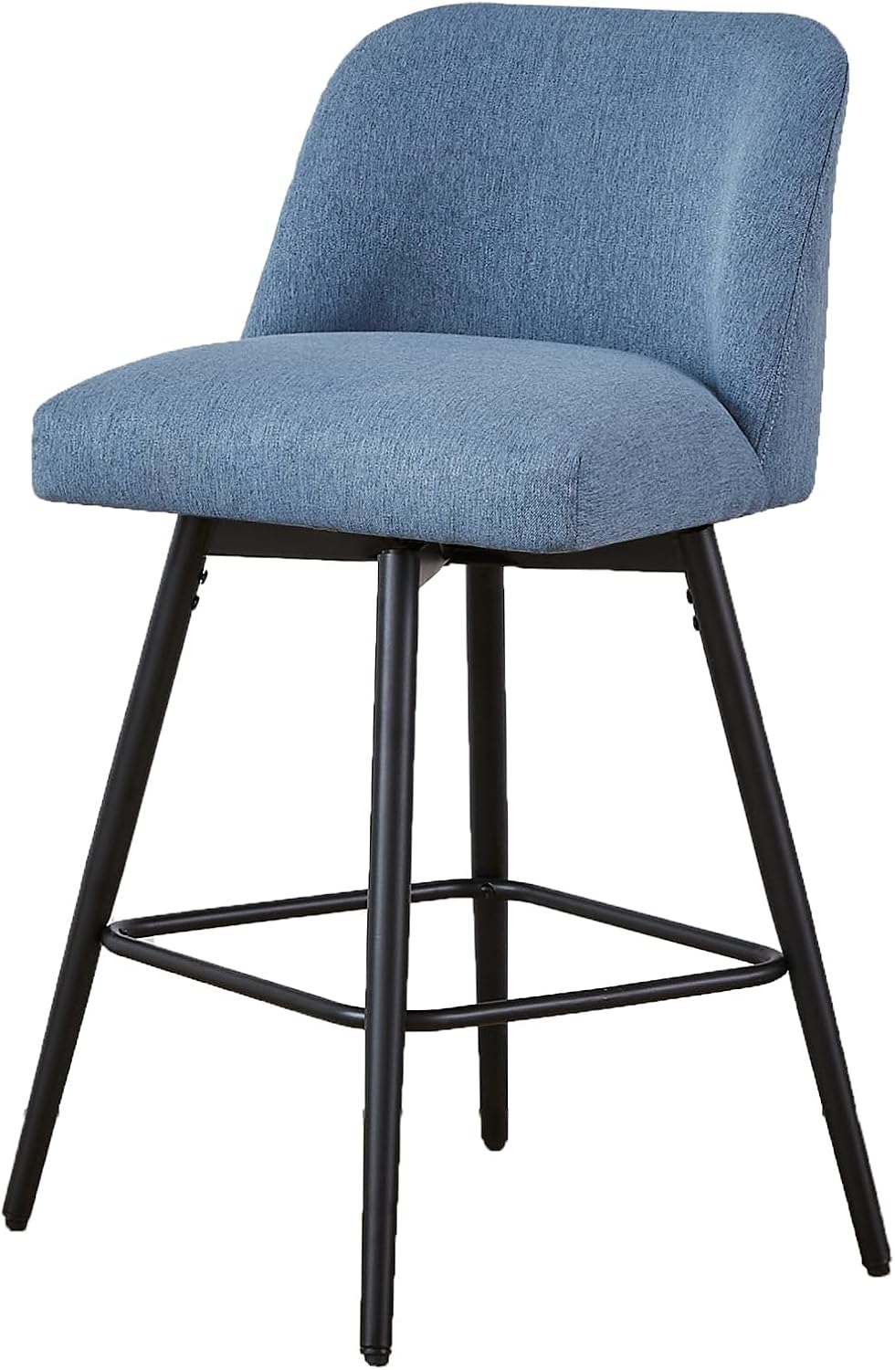 360°Swivel Counter Height Bar Stools Set of 3,Upholstered Morden Kitchen Barstools with High Backs,26" H Seat Height,Metal Legs (Fabric - Blue, 3 Pieces - 26" Counter Height)