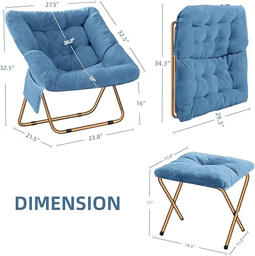 Miniatura 3 de Silla plegable Comfy Saucer para sala de estar, silla de piel sintética suave para dormitorio, sillas de lectura para adultos y niños, XL, azul