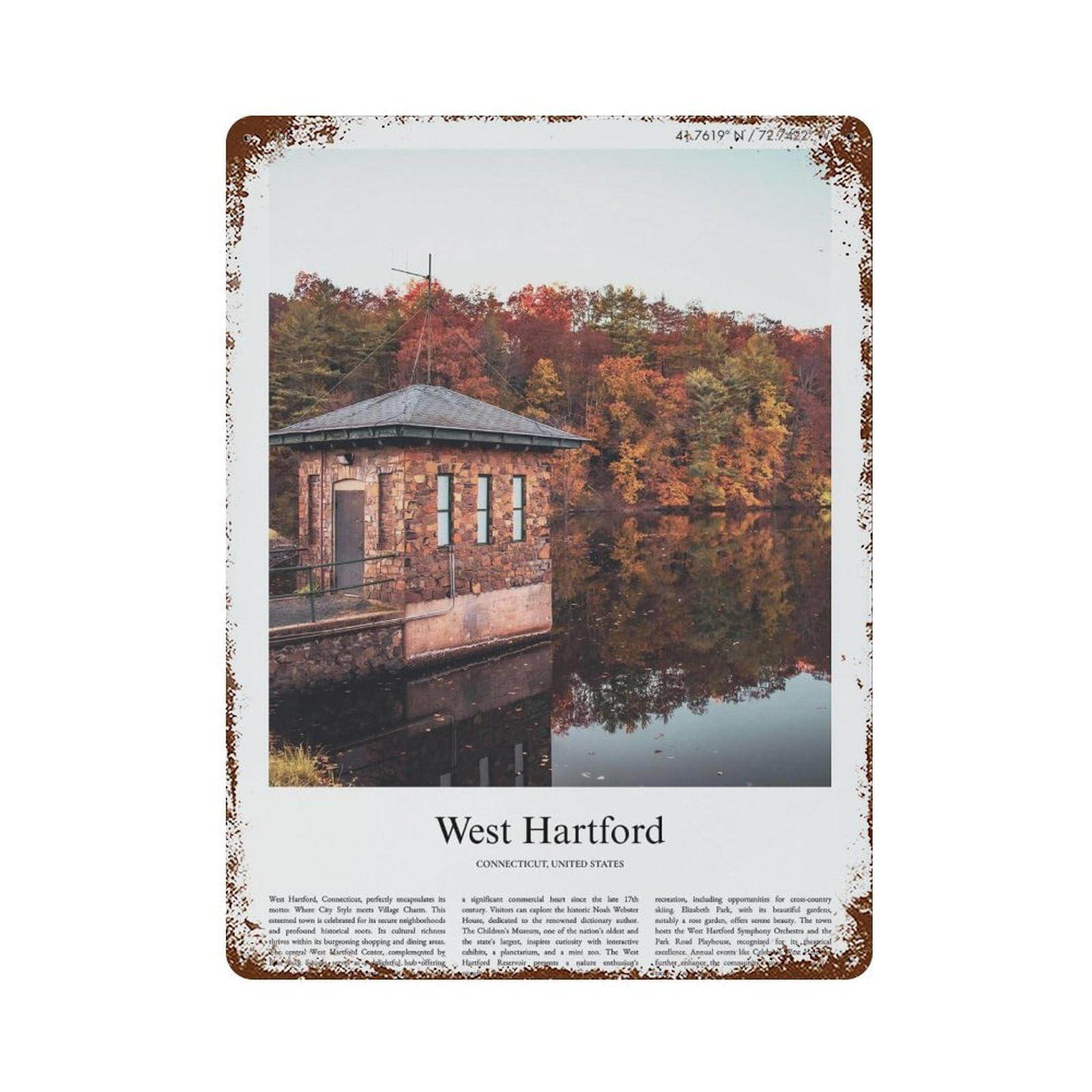 xiaoxiaoshen West Hartford, Connecticut, United States, USA City Scenery Wall Decor Art Metal Tin Poster Modern Home Decor Art Home Bar Shop Decorations Vintage Sign 40x30cm