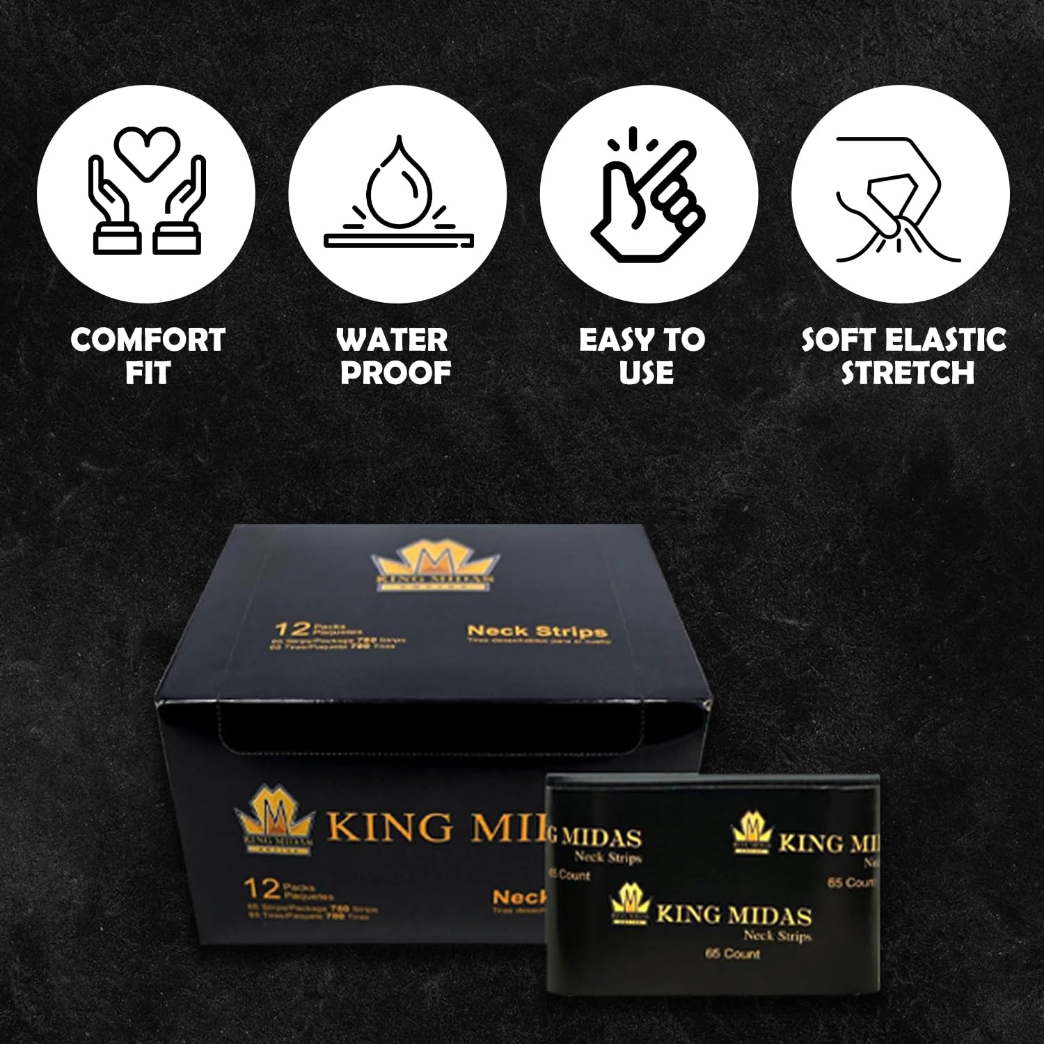 King Midas EmpireNeck Strips - 12 Pack Professional Stretch Paper Bands for Barber Salon Haircutting and Styling - Black