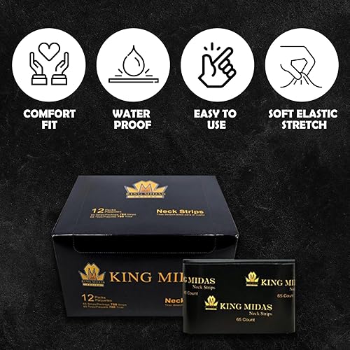 Miniatura 7 de King Midas Empire Tiras para el cuello, paquete de 12 bandas de papel elásticas profesionales para peluquería y peluquería, color negro