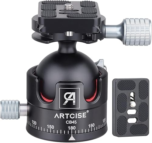 Cabezal de bola de perfil bajo, cabezal de bola de trípode de cámara resistente de 1.811in de diámetro con dos placas de liberación rápida de 14