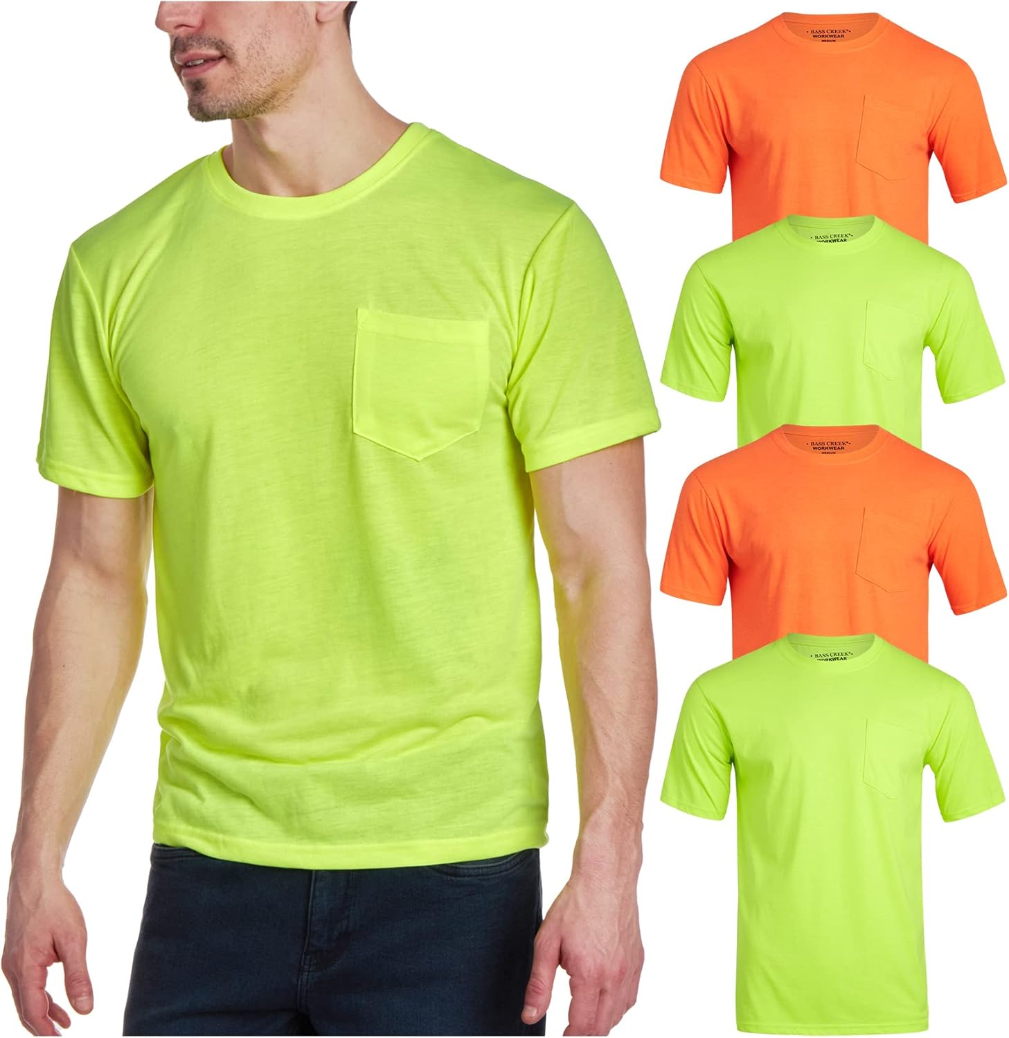Bass Creek Outfitters Mens High Vis Shirts - 4 Pack Short Sleeve Safety Workwear High Visibility Shirts for Men (S-3XL)