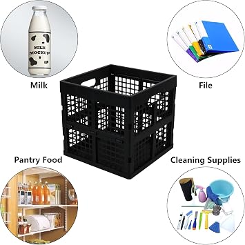 Asking 22 L Collapsible Crates, Plastic Stackable Storage Crate, Black Collapsible Plastic Cube Storage