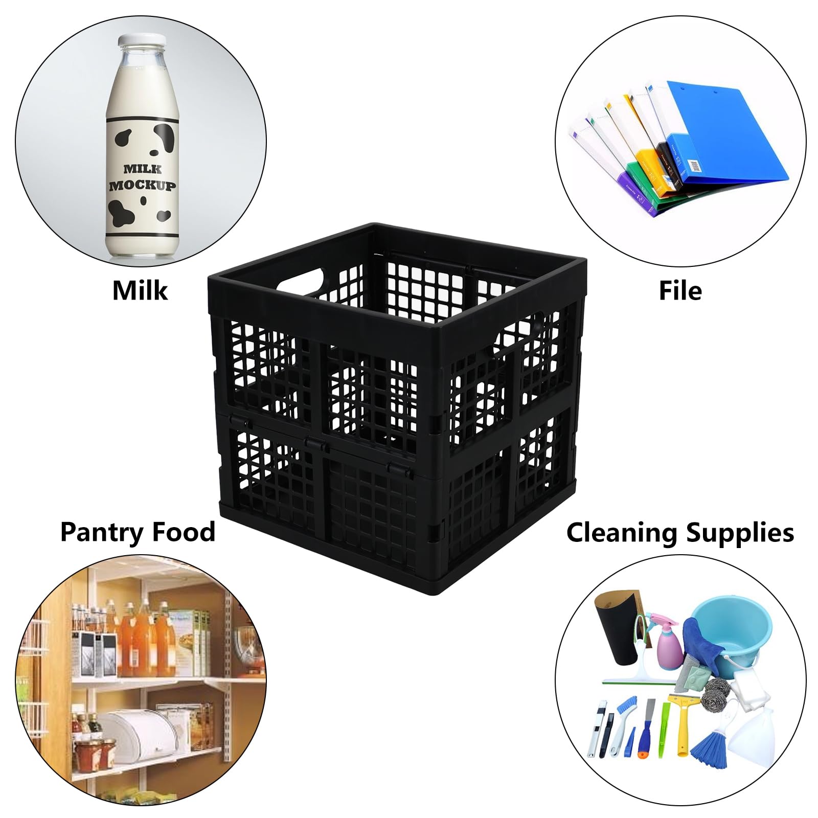 Lot de 3 caisses à lait pliables en plastique empilables - Noir - 22 l