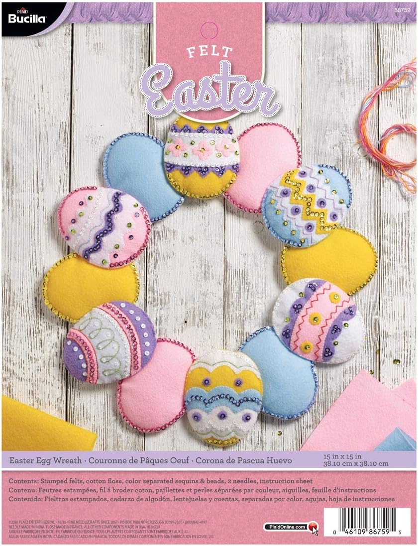 Bucilla Easter Eggs Wreath Felt Applique Kit, Multi-Colour, 30.48 x 22.86 x 5.58 cm
